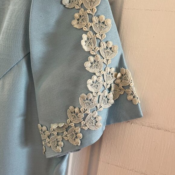Vintage Emma Domb 60's Blue Jackie O Lace Detail Sleeves Midi Bow Dress Sz 11 - Picture 4 of 13
